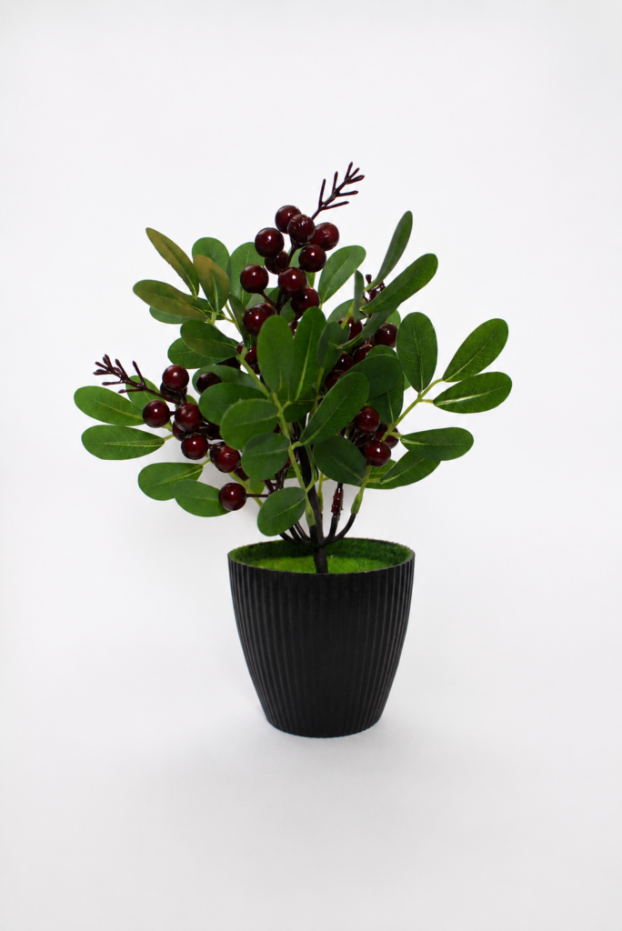 Aurmio Berry Bloom Faux Plant — Black Ribbed Pot
